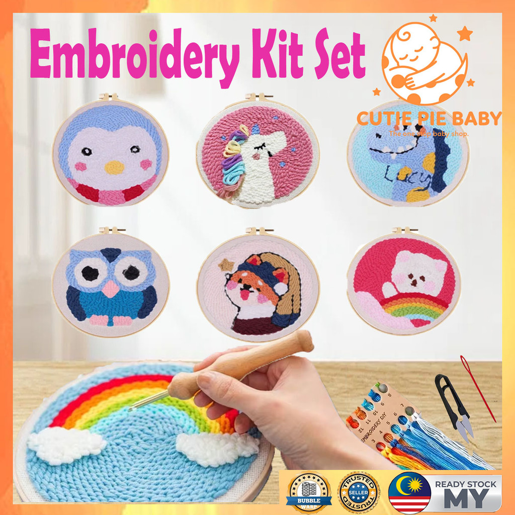 Embroidery Kit Needlework for Beginner Punch Needle Cross Stitch Set 卡通手工刺绣材料包 Lukisan Sulaman