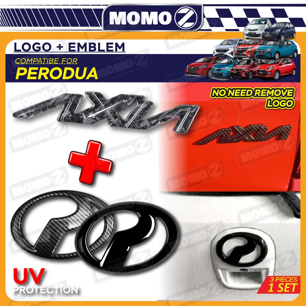 Car Perodua Alza Aruz Axia Bezza Myvi Logo Emblem Cover COMBO Wording Logo Cover PNP Carbon Black Logo Lambang Kereta