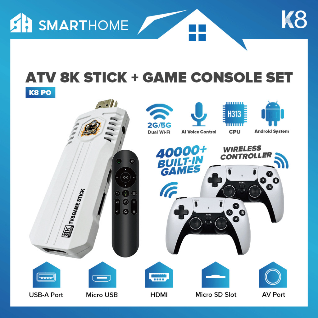 K8 Pro 8K UHD BT4.0 ATV Voice Remote 2+16GB TV Game Stick 5G Dual WiFi Android 10 40000+ 3D Games