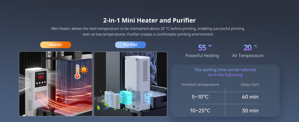 Anycubic air heat & purifier, 2 in 1 resin air purifier, air heater for resin, resin temperature control heater