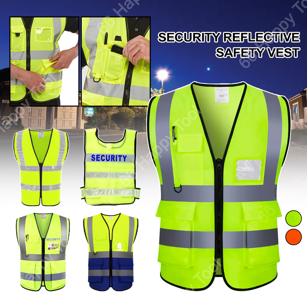 Safety Vest Reflective Strip Coat with Zip Safety First / Security Green Yellow Netting Jaket Keselamatan