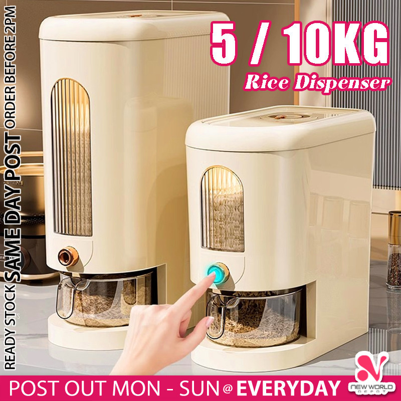 《 𝗣𝗥𝗘𝗖𝗜𝗦𝗘 𝗔𝗠𝗢𝗨𝗡𝗧 》5kg / 10kg Automatic Rice Dispenser Cereal Grains Pet Food Dry Goods Storage Container Bekas Beras 米桶