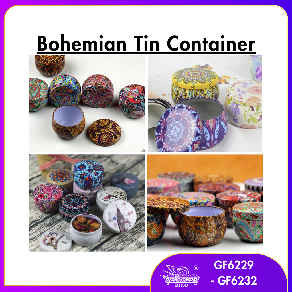 MOROCCAN EMPTY TIN 130ML 4.4OZ/ WEDDING TIN CANDY/ JEWELRY BOHEMIAN TIN CONTAINER/ DIY CANDLE/ BEKAS TIN DOORGIFT BATIK