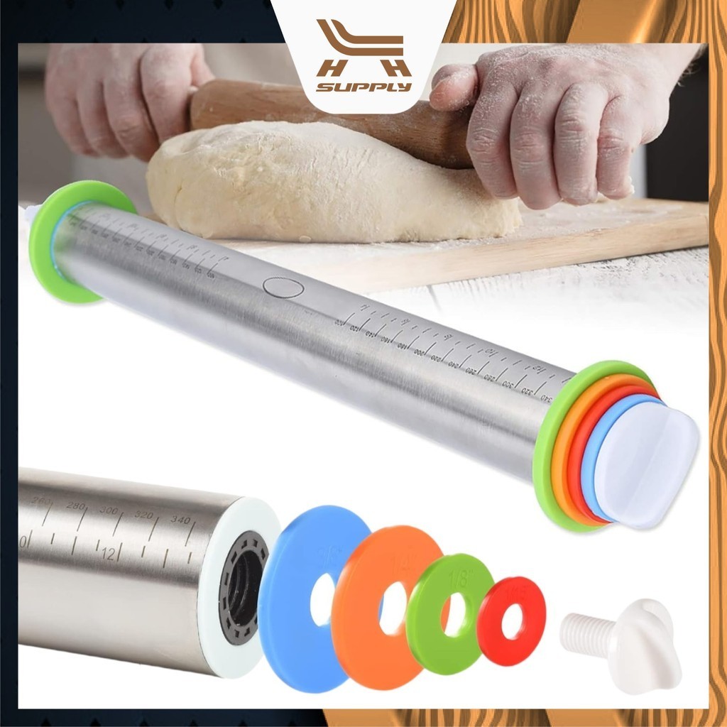 LH 304 Stainless Steel Roll 17 inch Adjustable Rolling Pins for Baking Cookie Chapati Fondant Dough Pastry