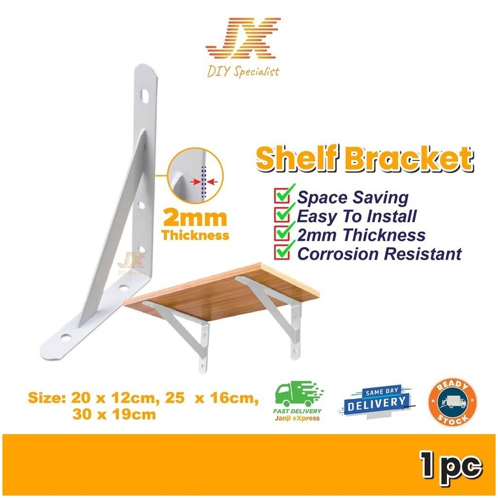 L Bracket White Coat Shelf Bracket Wall Shelf Shelving Wall Mount Rack Racking Support Iron L Sesiku L Dinding 20cm-30cm