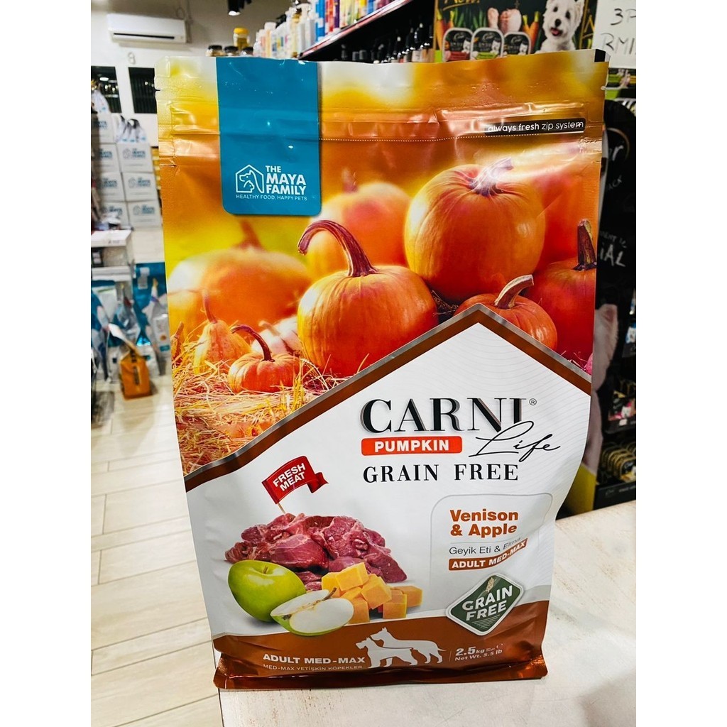 CARNI LIFE PUMPKIN GRAIN FREE VENISON & APPLE ADULT MED-MAX DOG FOOD 2.5KG MAKANAN ANJING /狗粮