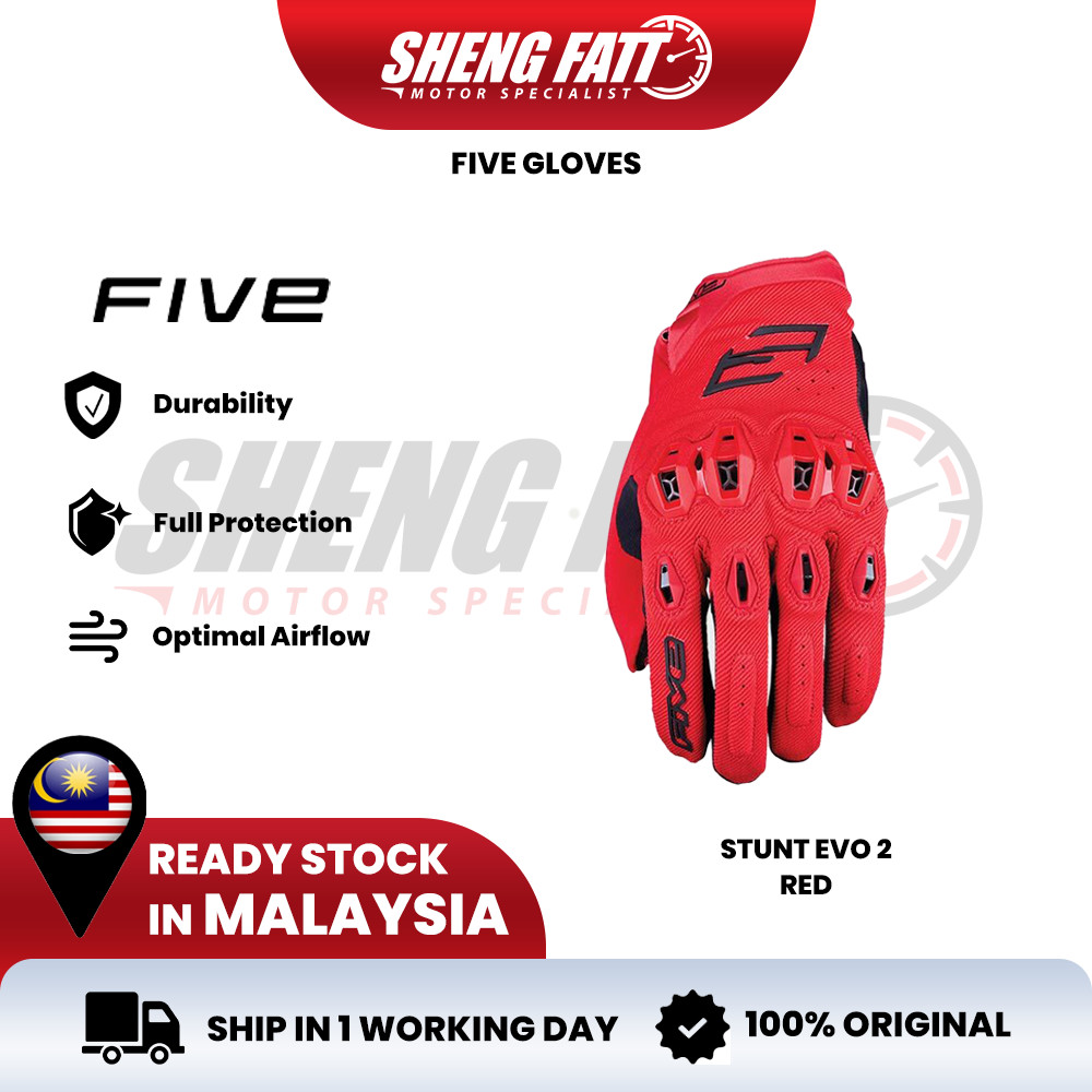 FIVE GLOVE STUNT EVO 2 Red Motorcycle Gloves NonSlip Riding Sarung Tangan Motor Five Globe Hand Glove Protect Murah RSC