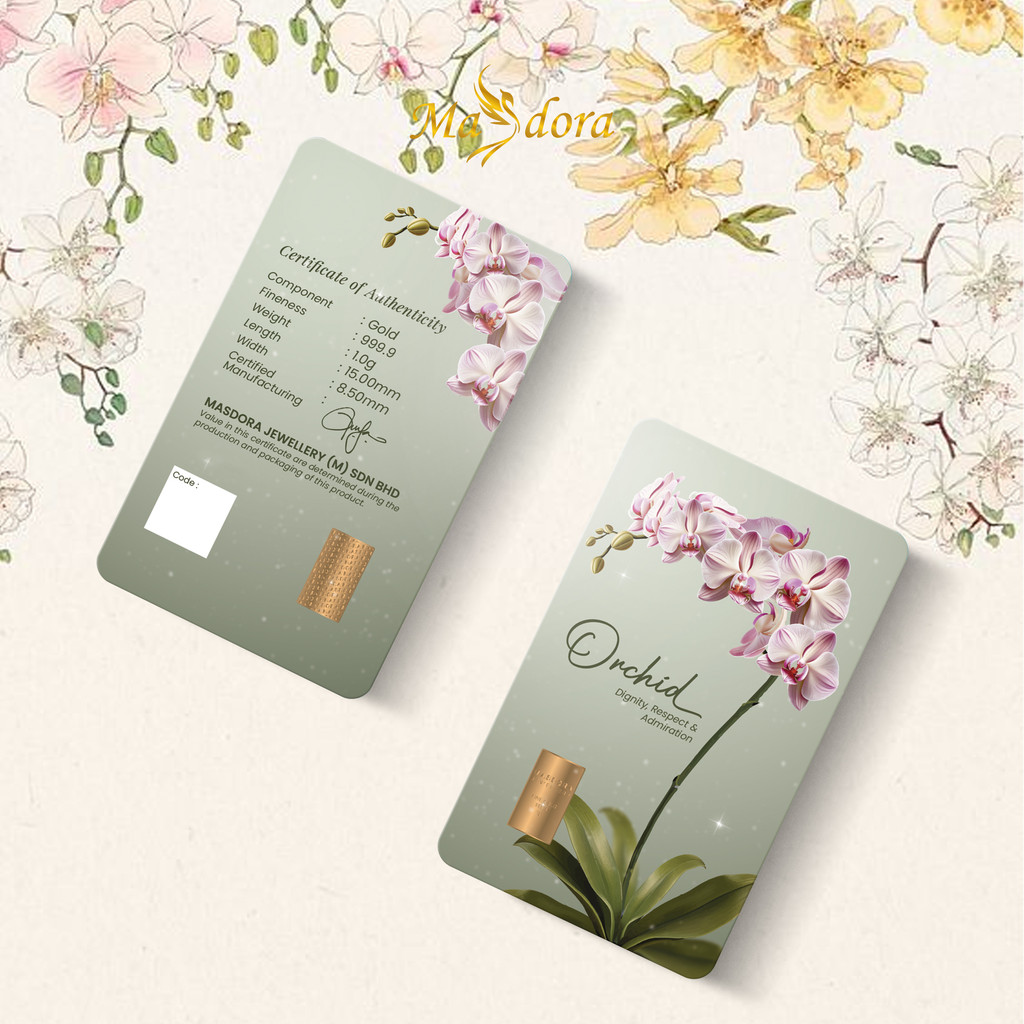 MASDORA 999.9 Gold Bar 1.00GM Flower Series ~ Orchid (EMAS 999.9/24K)
