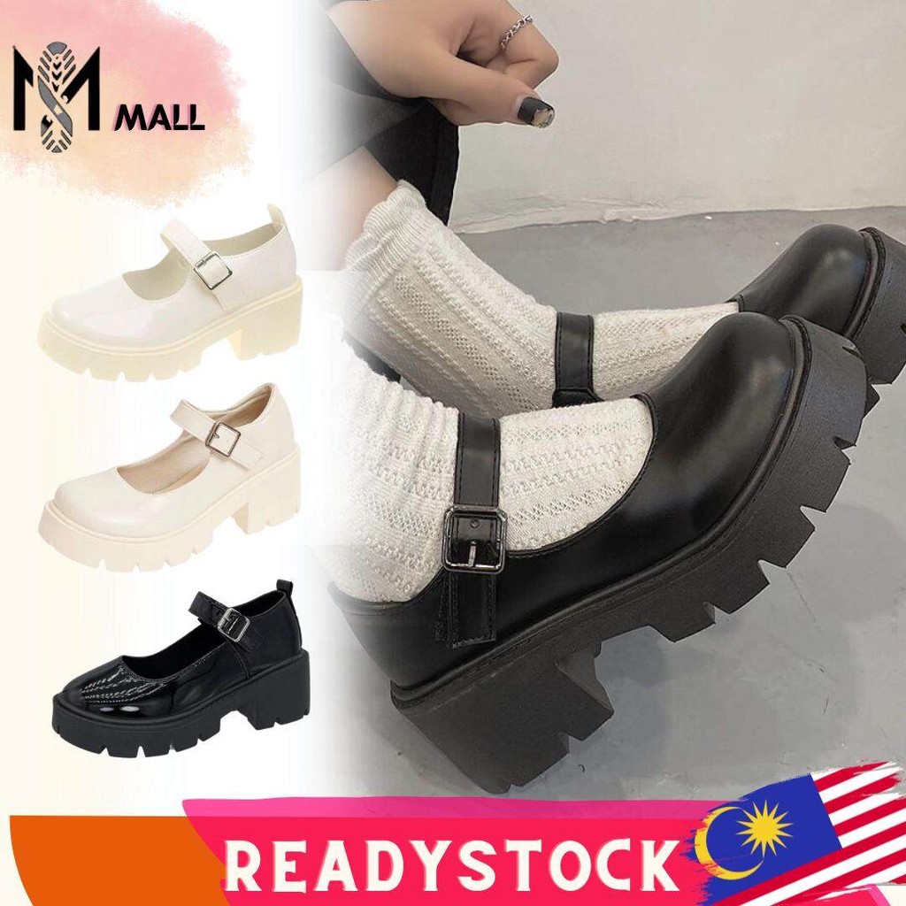 SM Glossy Matte Pearl White Mary Jane Boot Women's HighHeel Sandal Outdoor Kasut Perempuan Ready Stock Malaysia