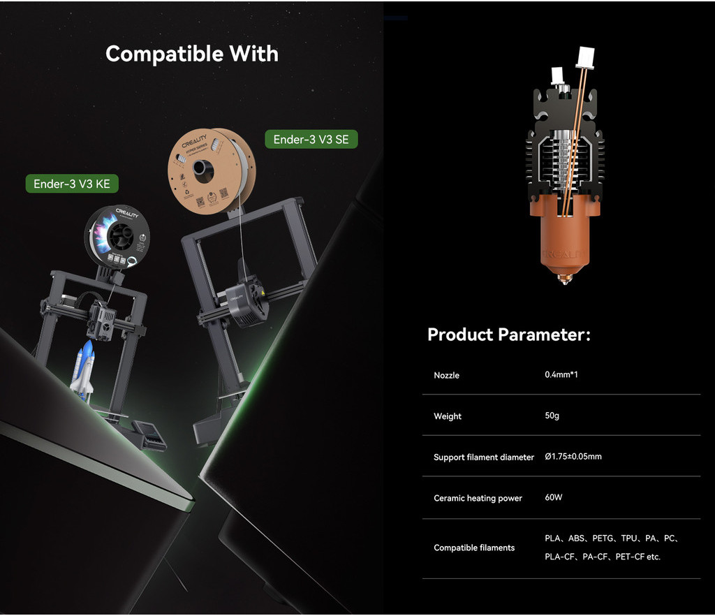 Creality ender 3 v3 se ceramic hotend kit, ceramic hotend for v3 ke k1 series, hotend upgrade for v3 se v3 ke spare part