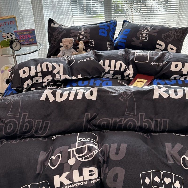 Phantom Thief Kid Boys Black Quilt Cover Bedding Boys Bed Sheets Four-Piece Set Student Dormitory Single Three-Piece Set