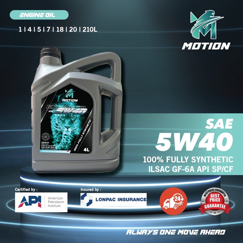 MOTION 5w40 4L API SP Fully Synthetic Engine Oil Car Lubricant Minyak Hitam Enjin Kereta Proton Toyota Nissan Honda Oil