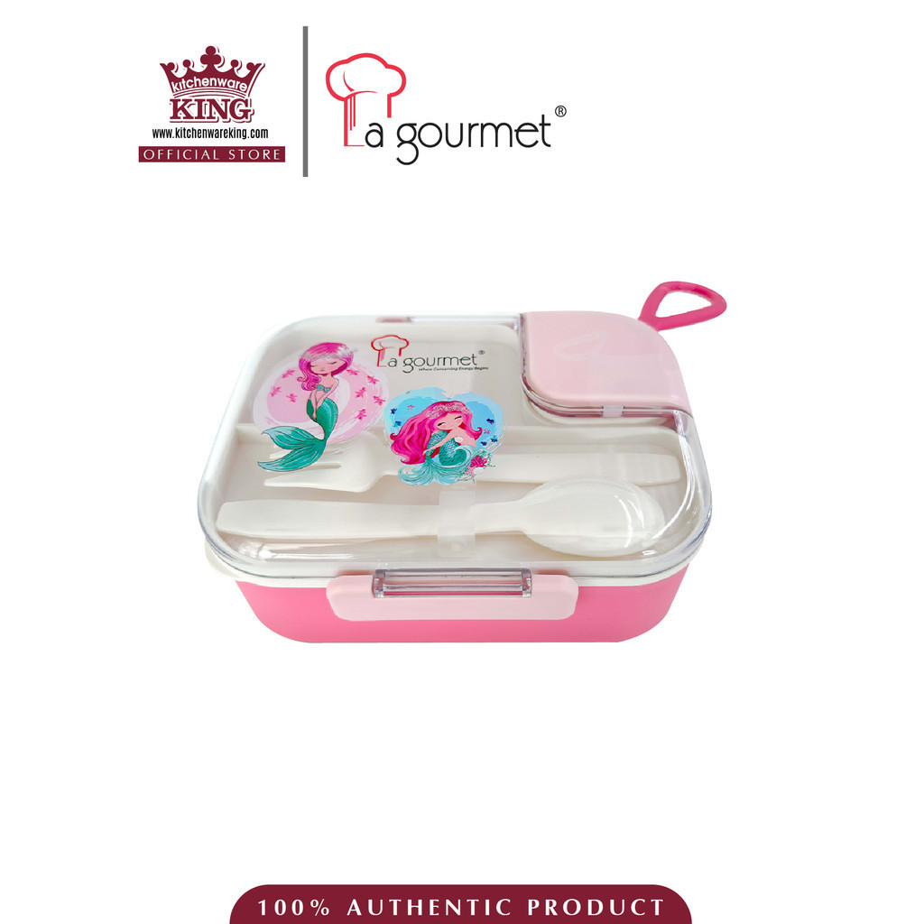 La gourmet Sassy Kid 1100ml Plastic Rectangular Lunch Box with Cutleries - Mermaid