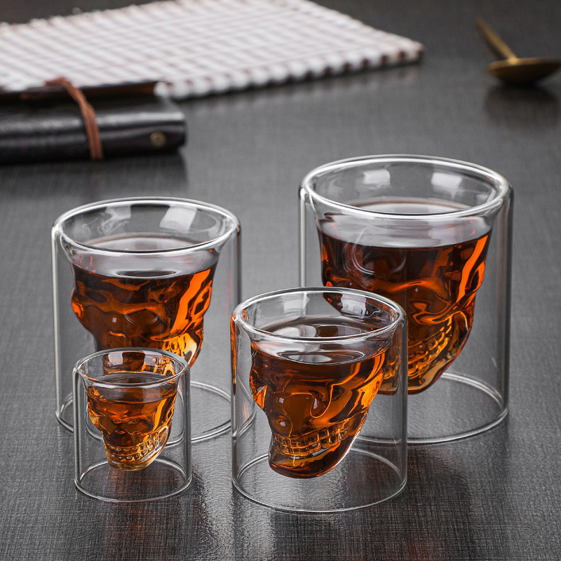 Creative Double Glass Skull Cup, Unique Coffee Cup and Cocktail Glass.