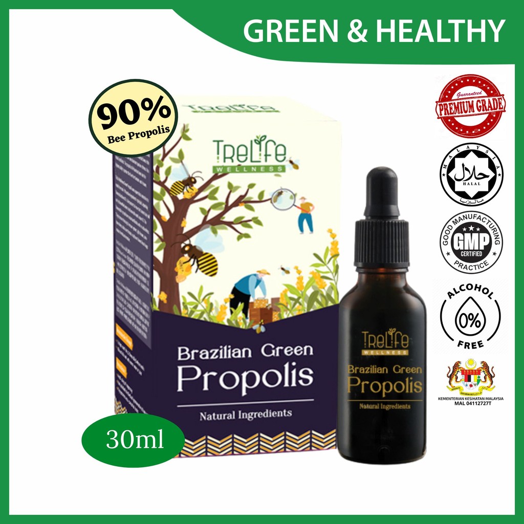 Trelife Brazilian Green Propolis 30ml 巴西绿蜂胶 30ml {90% Propolis Premium Grade} [NO ALCOHOL]