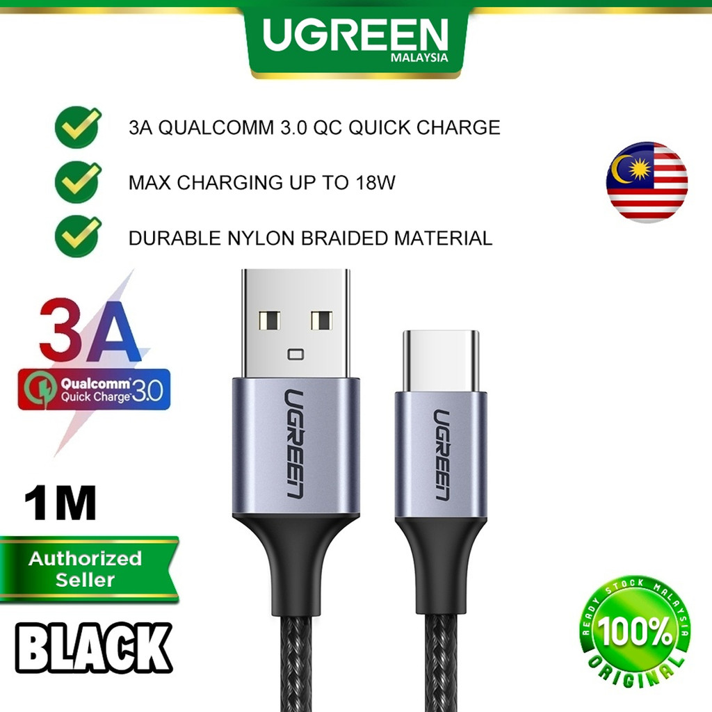 UGREEN USB A To USB Type C Cable 3A Qualcomm 3.0 QC Quick Fast Charging 480Mbps Nylon Braid Car Play iPhone 16 Pro Oppo