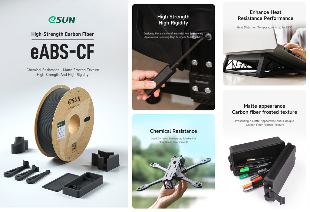 Esun abs cf 1.75mm 1kg, abs carbon fiber filament high strength corrosive resistant high temp filament for fdm printer
