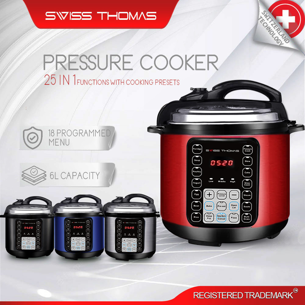 SwissThomas 6L Electric Pressure Cooker 18 programmed Menu Pressure Select Pot Electric Rice Cooker Periuk Tekanan