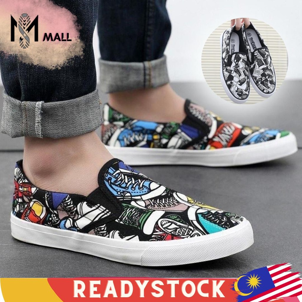 SM Plus Size Men Canvas Shoes Casual Slip On Sneakers Kasut Lelaki Kasut Trendy Sport Ringan Ready Stock