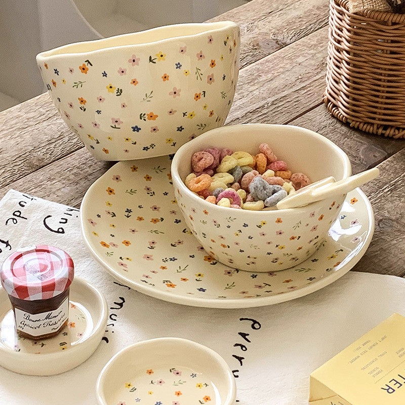 Korean Style Ceramic Plate Bowl Thickened Set Heat-Resistant Rice Bowl Plate Household Dishes