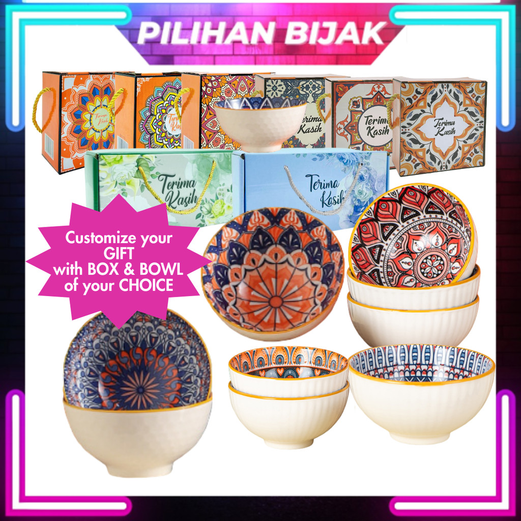 Bohemian Style Rice Bowl Bowl With Box Ceramic Bowl Soup Bowl Wedding Doorgift Dinnerware Mangkuk Seramik Bohemia