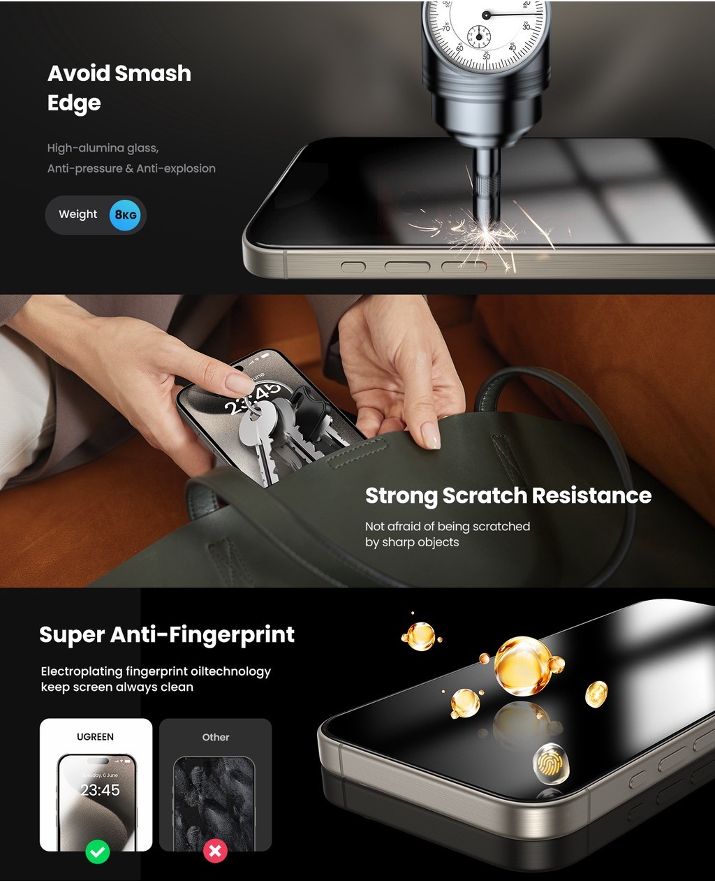 UGREEN Privacy Screen Protector Full Screen Tempered Glass Anti 