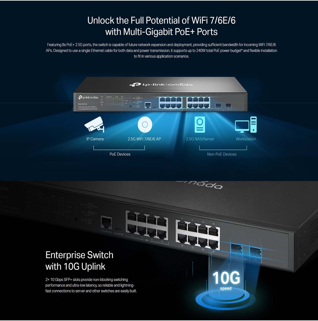 TP-Link SG3218XP-M2 Omada 16-Port 2.5G and 2-Port 10GE SFP+ L2+