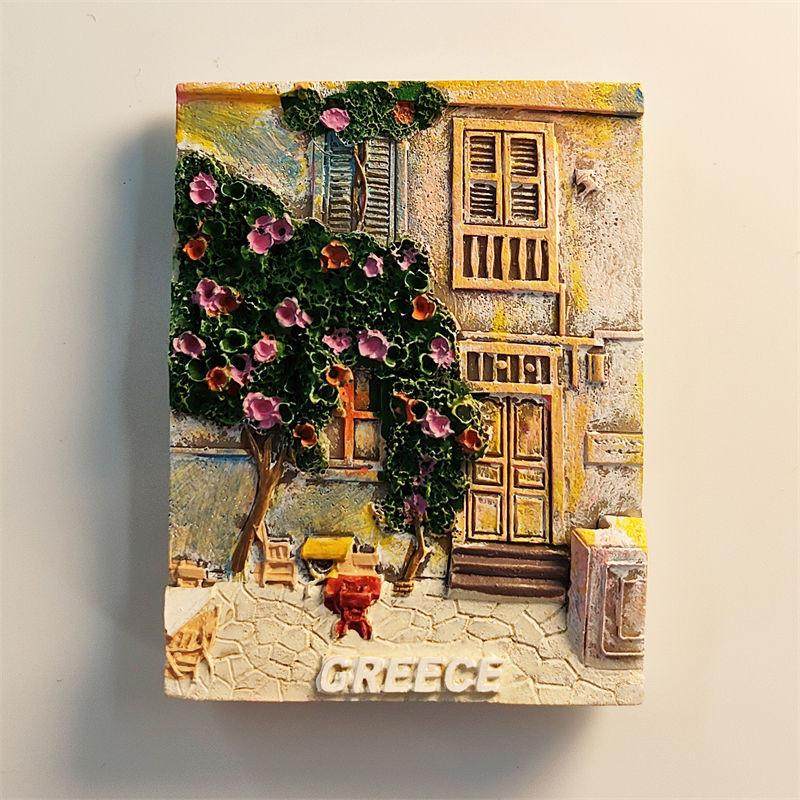 Ancient Greek City Creative Flowers Courtyard Scenery Residential Tourism Souvenir Crafts Resin Painted Magnetic Refrigerator Magnet Gift