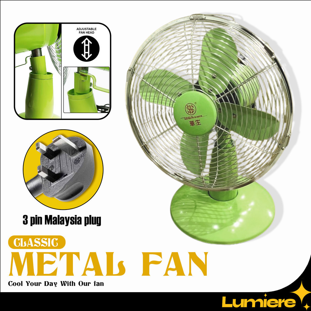 Adjustable Classic Metal Table Fan 60W Fan 3 Mode Cooling Wind Speed Kipas Besi Meja Strong Wind Fan Office Kitchen Fan