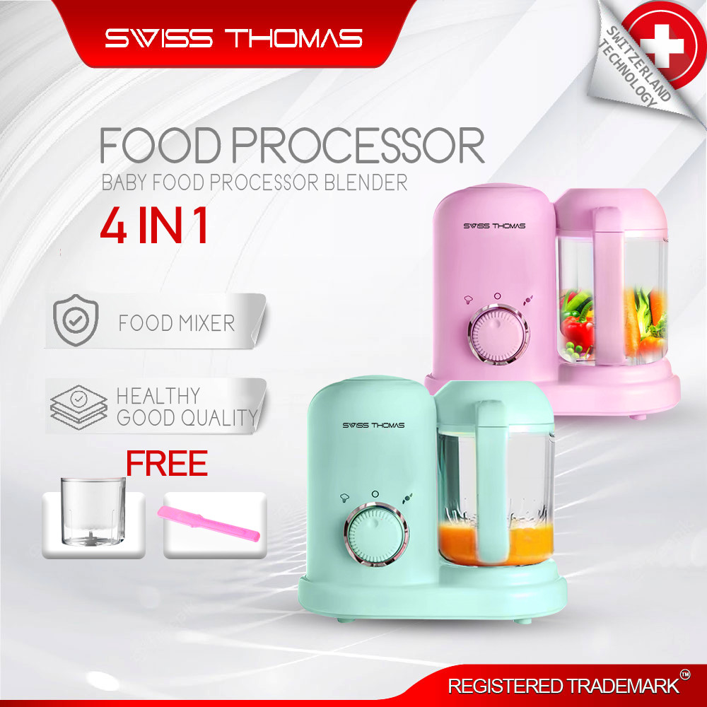 SwissThomas 4 in 1 Baby Food Processor Steamer/Mixer Blender/Heating/Defrost Blend Chopper Blender Bayi