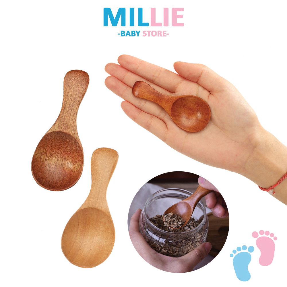 MILLIE Small Wood Spoons Kids Mini Self Feeding Spoon Ice Cream Dessert Scoop Mommy Kids Teatime Cute Wood Teaspoon