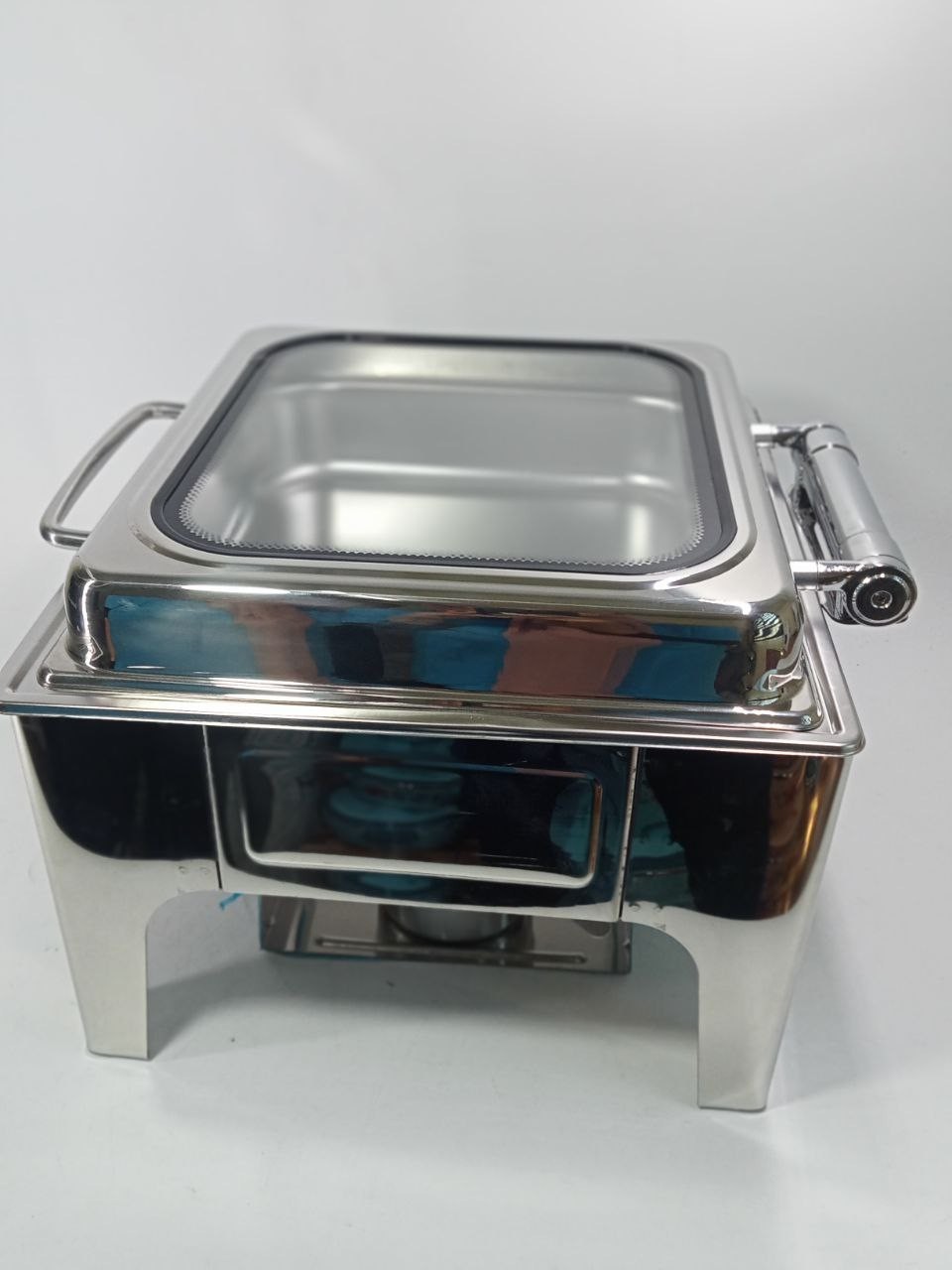 SQUARE CHAFING DISH W/HYDRAULIC GLASS COVER