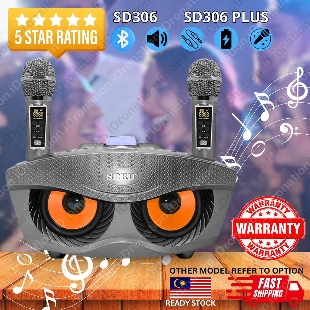 KTV Portable SDRD SD306 Karaoke Bluetooth Speaker SD-306 Plus Mobile Dual 2 Wireless Microphone Mic 3D Stereo Bass