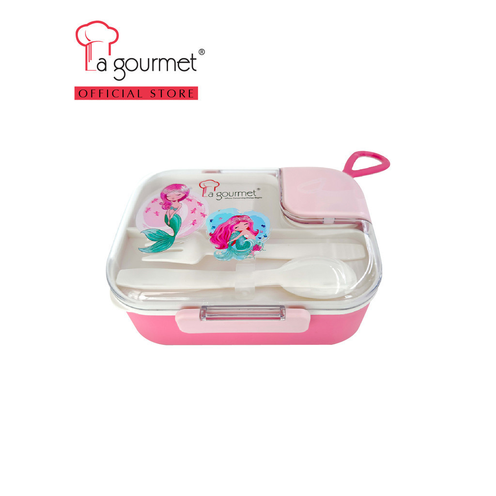 La gourmet Sassy Kid 1100ml Plastic Rectangular Lunch Box with Cutleries - Mermaid