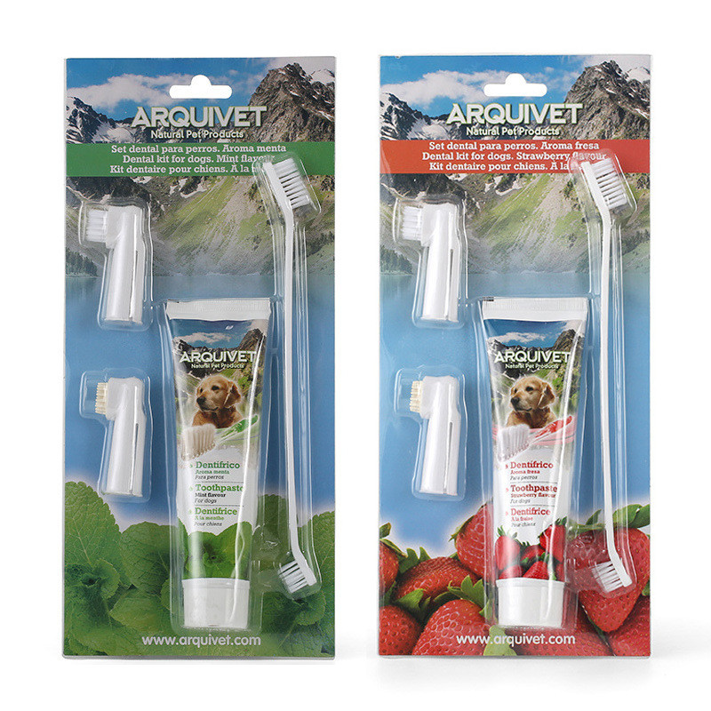 arquizoo pet toothpaste mint strawberry flavor oral cleaning tartar removal dog toothbrush refill