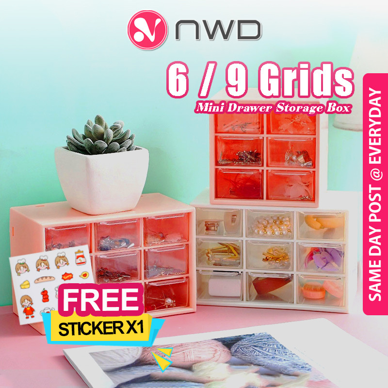 《 》6 / 9 Slots Mini Drawer Storage Box Multi Grid Office Supplies Stationery Cosmetic Desk Organizer 多格收纳盒