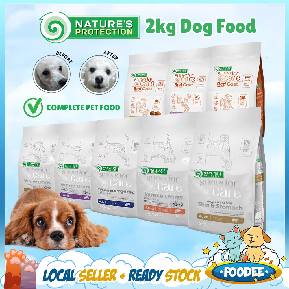 POODEE NATURE'S PROTECTION Dog Food 1.5KG Superior Care Hypoallergenic White Dog Lamb Salmon Red Coat Makanan Anjing