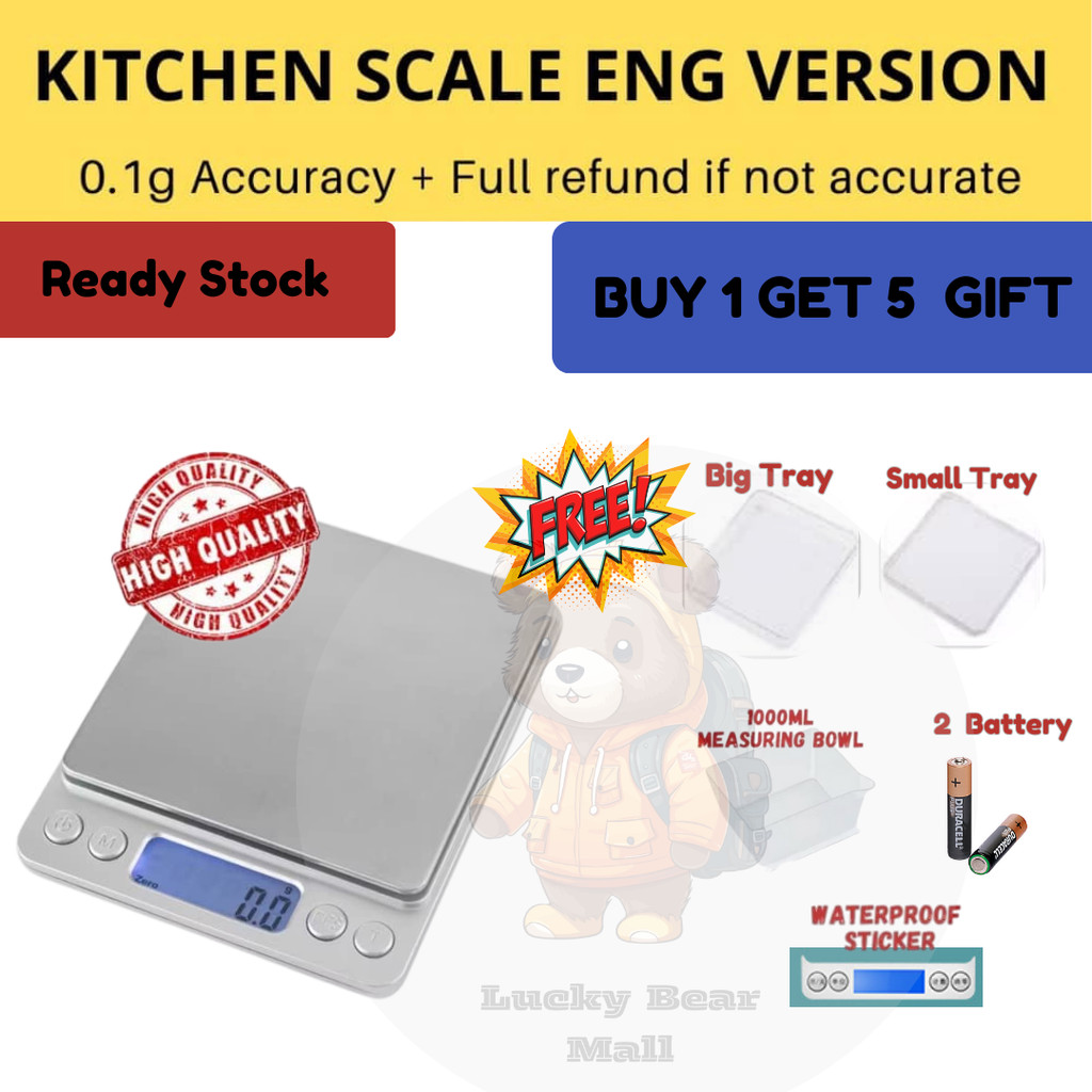 【Local Ship Today】Eng Version! 0.1g Precision LCD Digital Scales 3000g Mini Electronic Grams Weight Balance Scale Baking