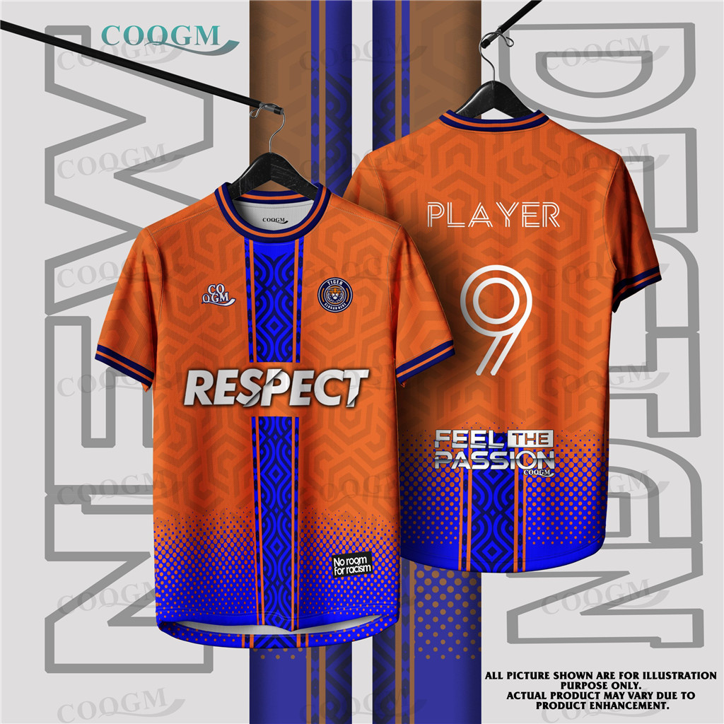 【Available】 COQGM - tigers Full sublimation Futsal Football baju jersey custom name baju lelaki Mesh T-Shirt sports breathable fabric Retro Collar high-quality Jersey