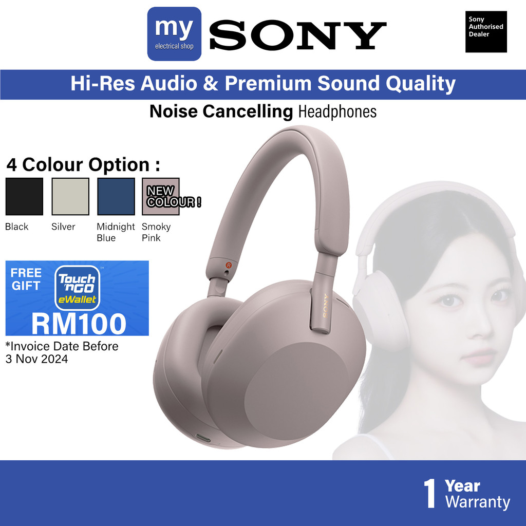 Sony Over-Ear Wireless ANC Noise Cancelling Headphones WH-1000XM5 Smoky Pink Midnight Blue Silver Black Headphone Hi Res