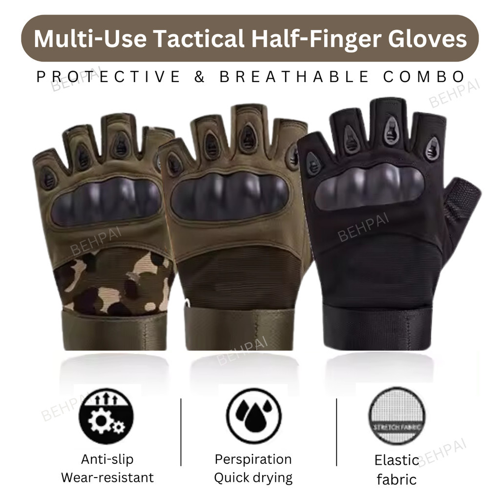 Multi-Purpose Tactical Half-Finger Military Gloves Gym Sports Outdoor Motorcycle/Sarung Tangan