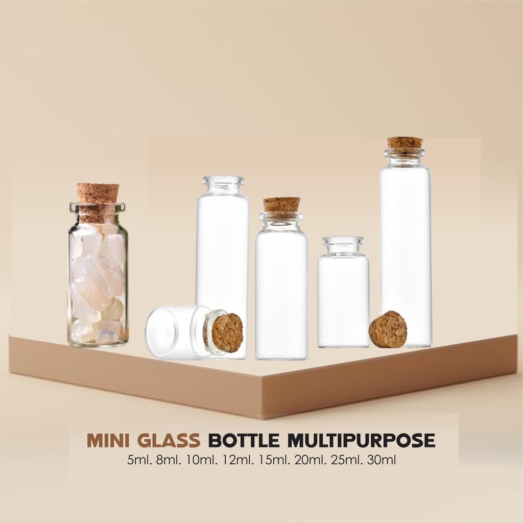 BSU Botol Kaca Kecil Lutsinar Tahan Lasak Tidak Mudah Pecah Balang Botol Penutup Kayu Mini Glass Bottle Drifting 软木盖迷你瓶