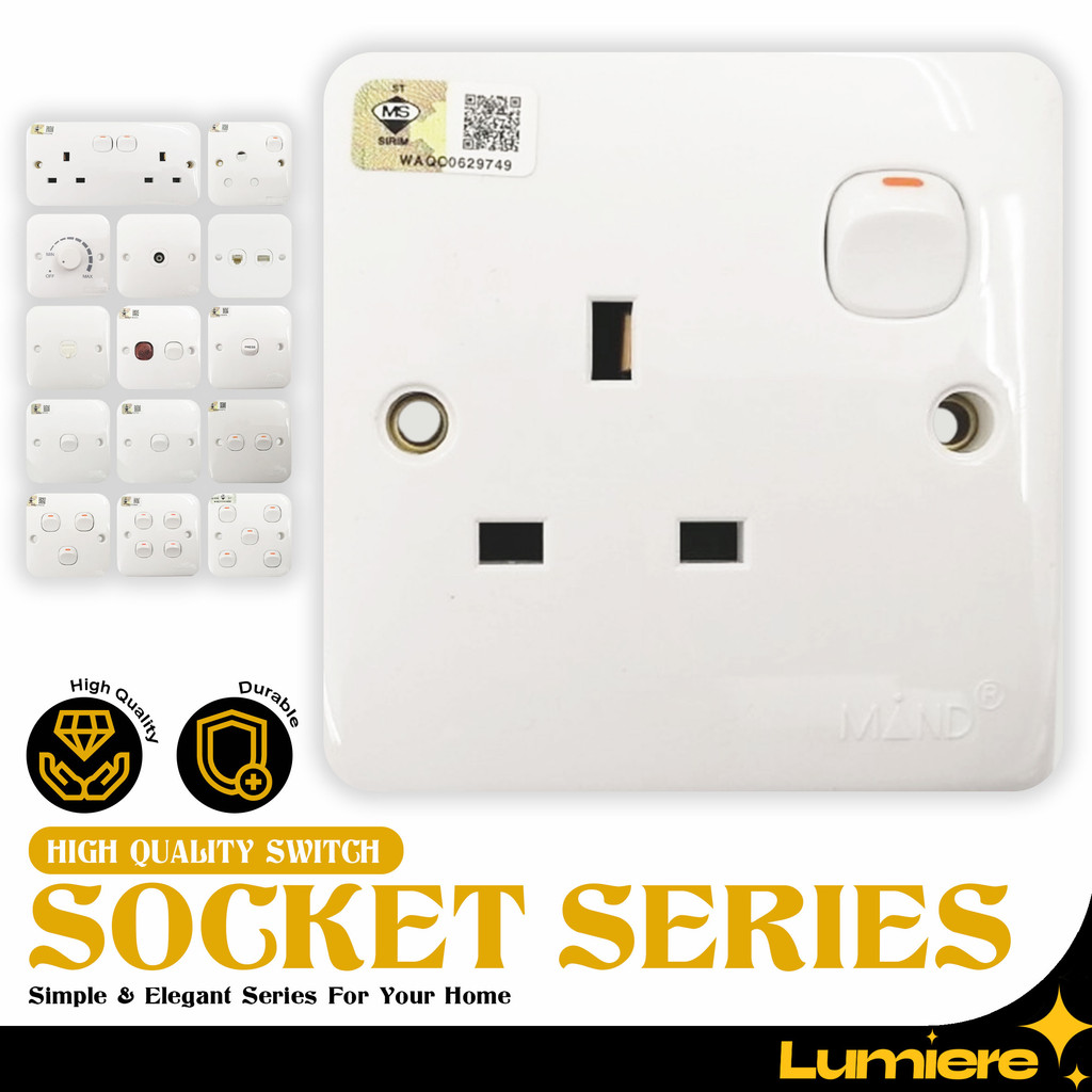 MIND Switch Socket Switches Water Heater Neon Bell Switch Telephone Socket TV Socket Dimmer Control 13A 15A 1G 2G 3G 5G