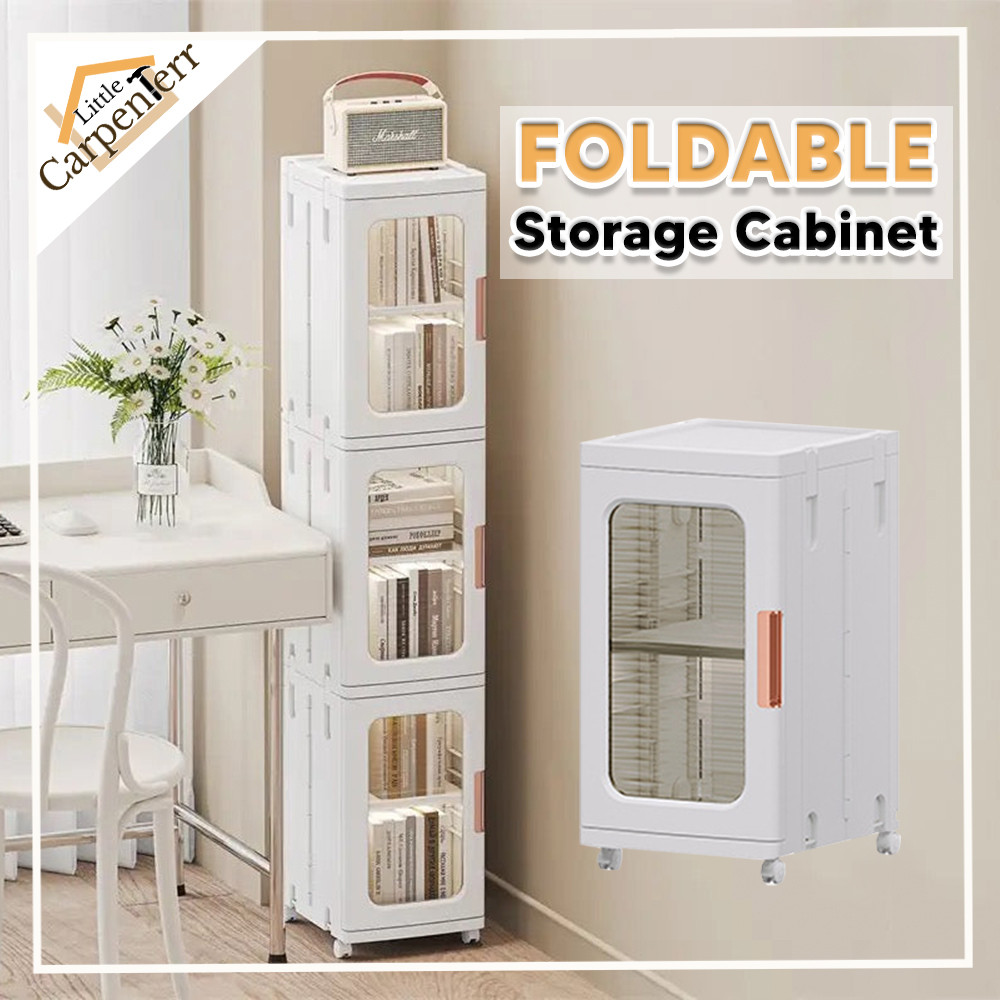Little Carpenterr Stackable Storage Cabinet Foldable Narrow Storage Box Slim Rack Almari Organizer Rack Rak Penyimpanan