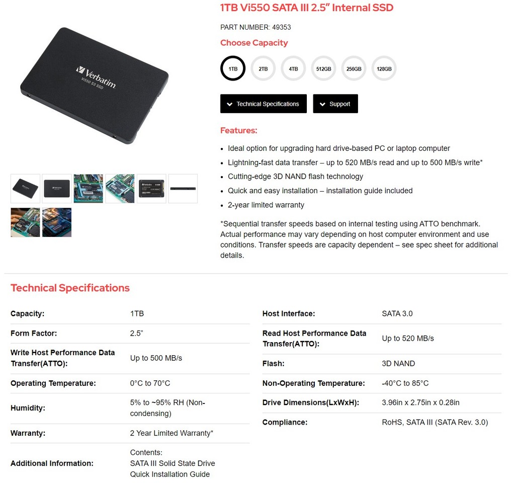 Verbatim Vi550 S3 SATA III / Vi 3000 NVME M.2 GEN3 / M.2 SATA / SSD Solid  Stated Drive 128GB 256GB 512GB 1TB | Castle IT - Shop the Best Deals on