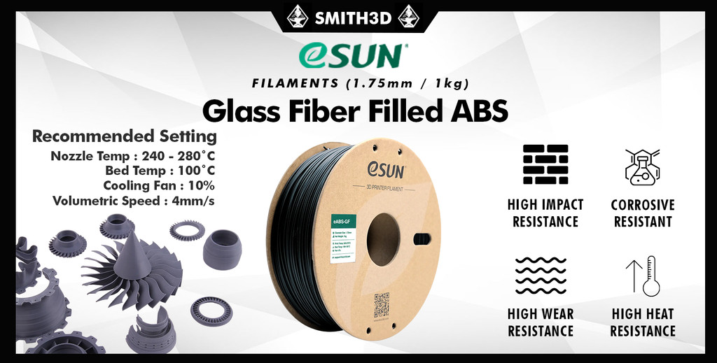 Esun abs gf 1.75mm 1kg, abs glass fiber filament high strength corrosive resistant high temp filament for fdm printer