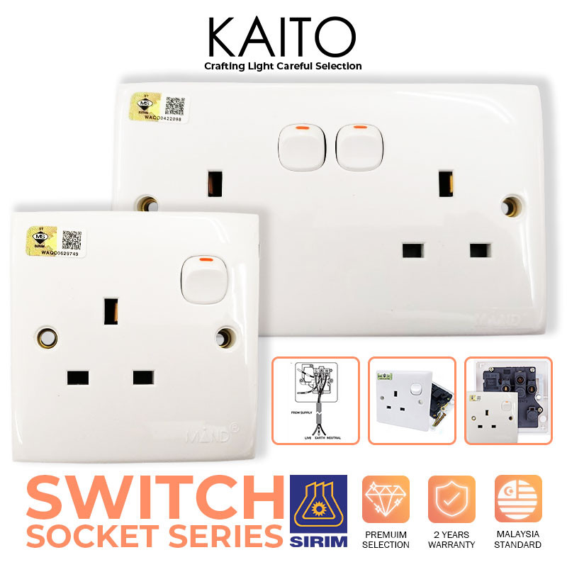 MIND Switch Socket 13A 15A 1G 2G 3G 5G Switches Water Heater Neon Bell Switch Telephone Socket TV Socket Dimmer Control