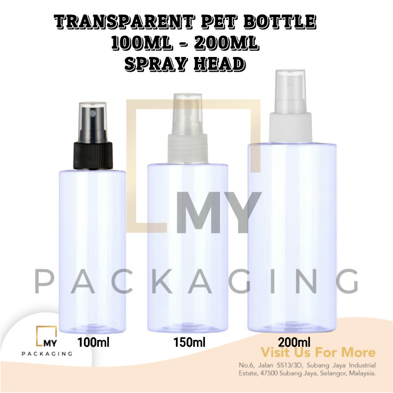 Transparent Pet Bottle 100ml to 200ml with Spray Head for Toner Face Care Body Mist Hair Spray Water Phase Product