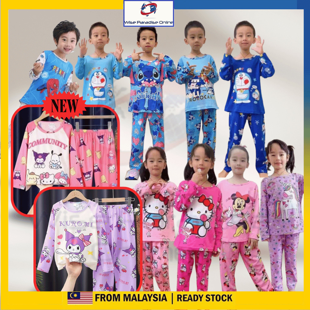 Pyjamas Kids Sleepwear Cotton Baju Tido Budak Suit Baju Tidur Kanak Lelaki Set Pajama Girls Clothing budak t shirt