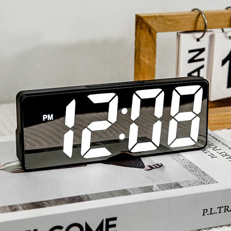 《 ????? ??????? 》Dual Power Mode Mirror LED Digital Clock Adjustable Brightness Bedside Table Alarm Clocks Jam Meja 时钟闹钟